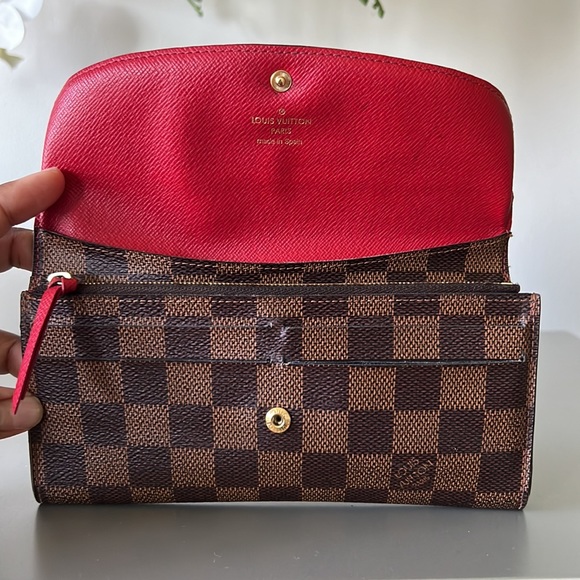 Louis Vuitton Brown/Red Long Damier Ebene Canvas Leather Emilie CA3185 Wallet - Picture 3 of 16